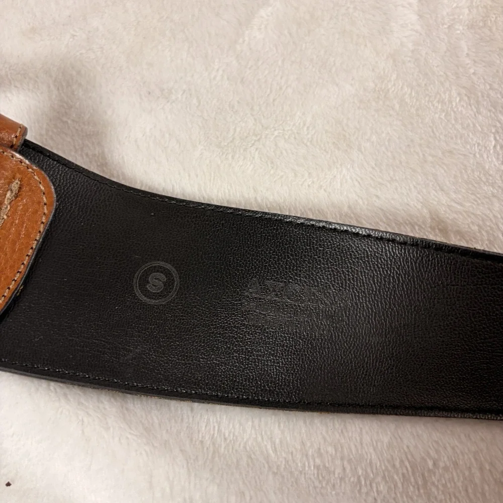 Vintage 90 Axcess Italy Genuine Leather Belt Wide Tapered Brown Sm Boho Buckle